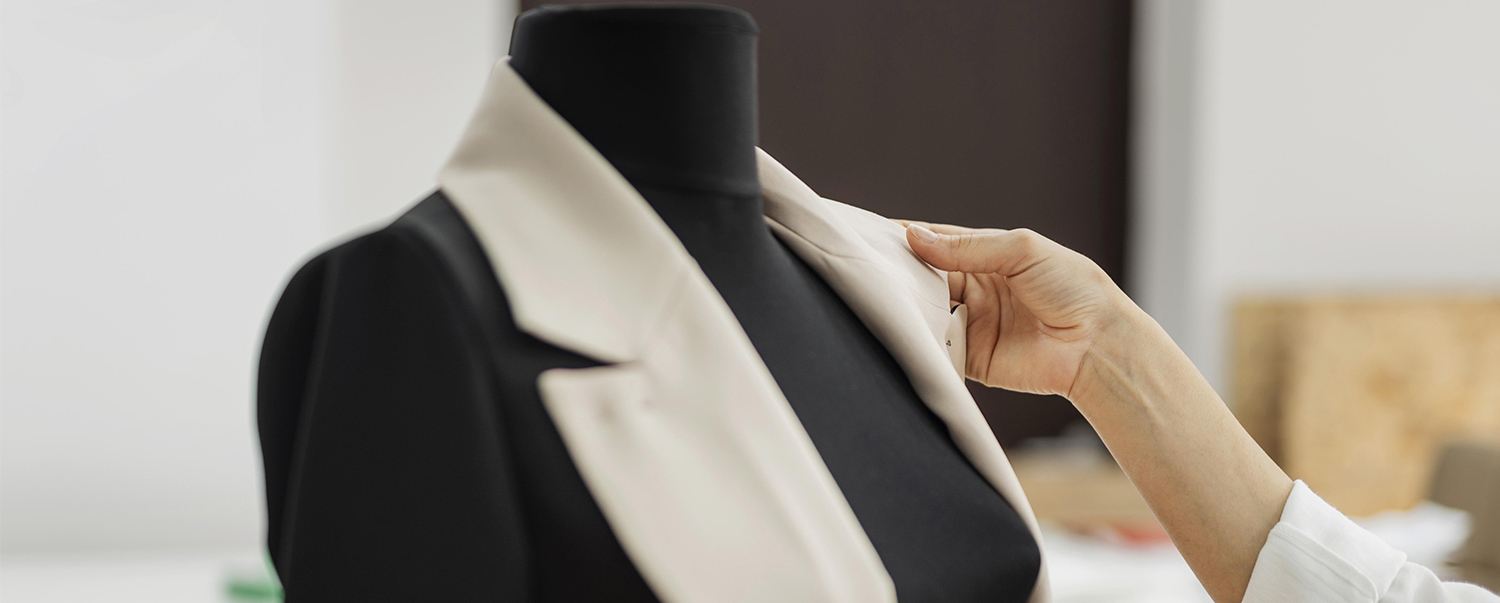 Dettaglio di una giacca sartoriale chiara indossata, per abbigliamento professionale