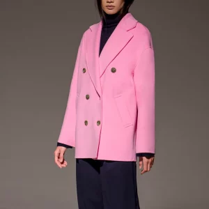 Blazer donna rosa doppiopetto con bottoni scuri