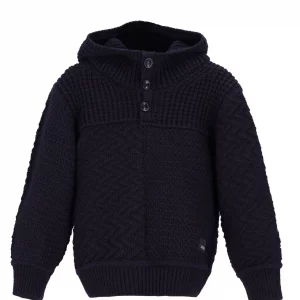 Felpa blu scuro con cappuccio, zip corta e tasca frontale