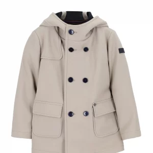 Giacca beige chiaro doppiopetto con cappuccio