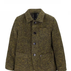 Giacca verde oliva melange con colletto e bottoni